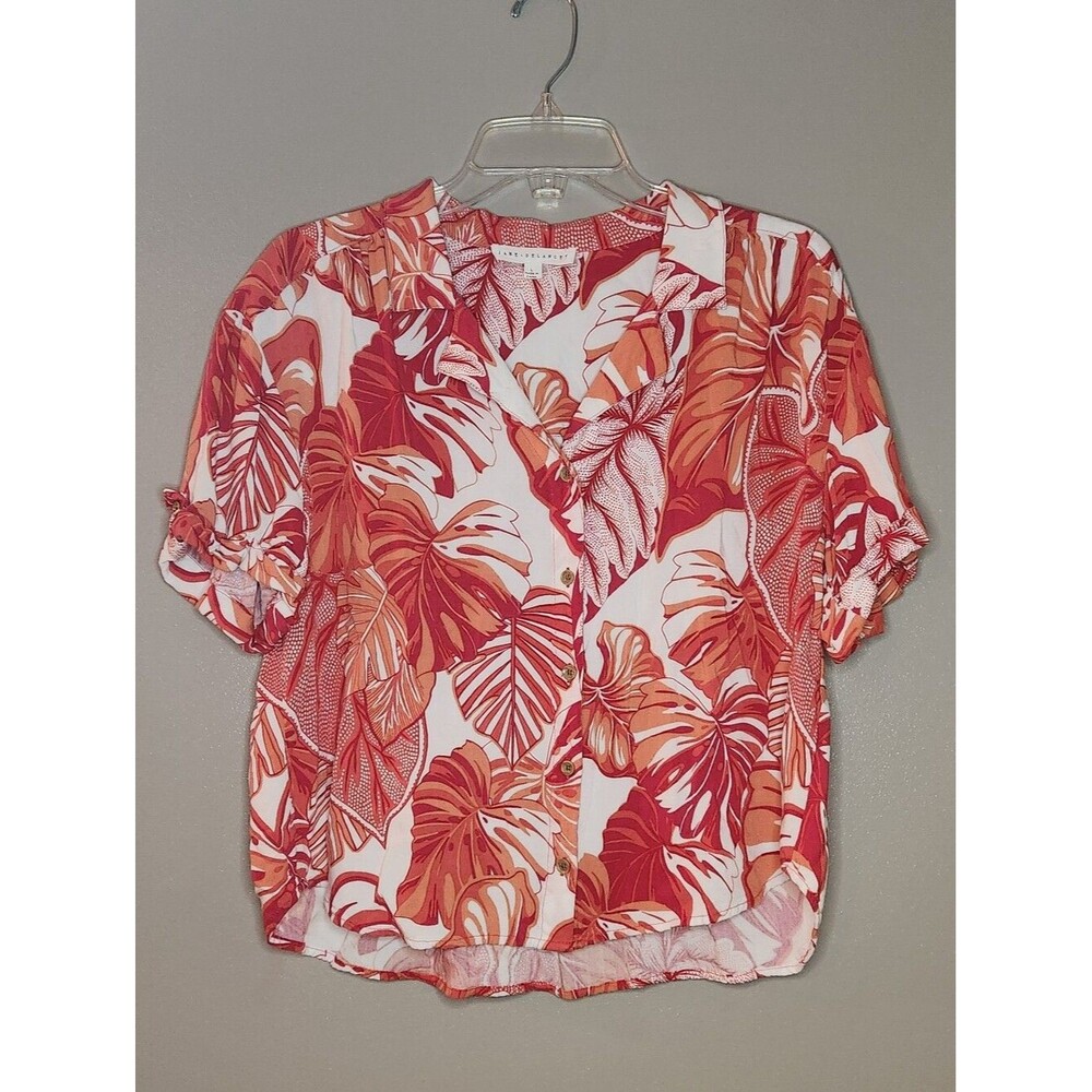 Jane & Delancey Tropical Button-Front Short Sleeve Top Size Large